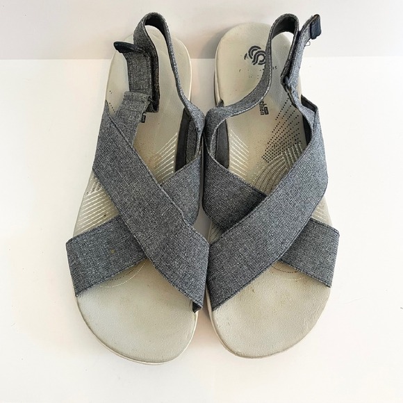 Clarks Womens Cross Strap Comfort‎ Sandals Blue Gray Casual Shoes Size 10 Summer - Picture 1 of 9